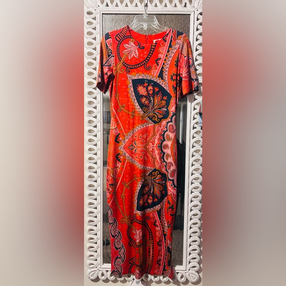 FARM Rio Orange and Blue Patterned Midi Dress - Picture 3 of 13